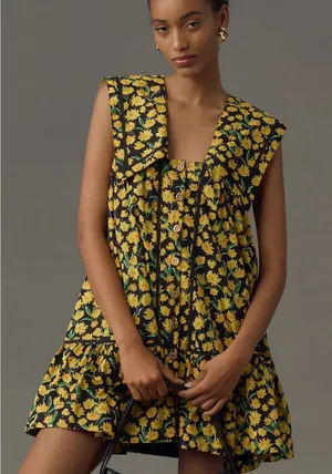 Anthropologie Maeve Flroal Collared Poplin Swing Mini Dress New Size Small thumbnail 1