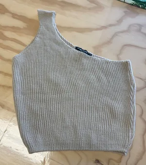 NWT Nasty Gal Collection One Shoulder Knitted Lounge Top Oatmeal‎ Beige Small thumbnail 1