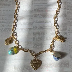Handmade vintage cottage retro fairy style quality material mix gold stainless steel necklace🌝🍃 thumbnail 5