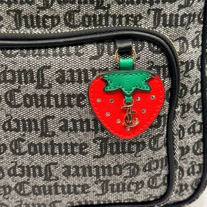 Juicy Couture Freshly Picked Backpack Black Beige Gothic Logo Strawberry Charm thumbnail 3