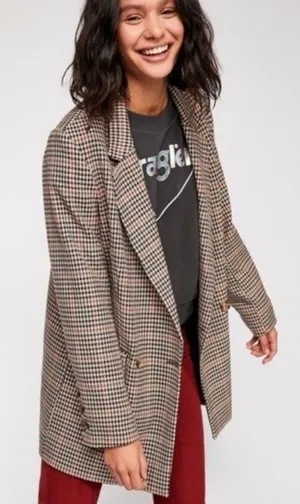 Free People Uptown Girl houndstooth blazer Small Brown Cream thumbnail 1