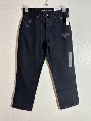 Old Navy NWT Women Size 4 High-Rise Slouchy Straight Black Distressed Crop Jeans thumbnail 1