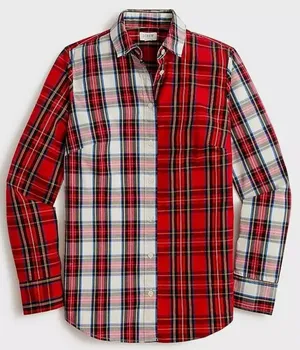J Crew Top Womens XS‎ Red White Signature Fit Cotton Mixed Tartan Plaid BM033 thumbnail 1