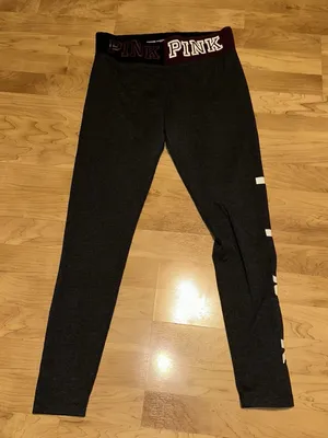 PINK Victoria's Secret Women's Yoga Pants Gray Burgundy Waist‎ Size Medium thumbnail 1