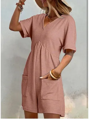 NEW Soft Casual Short Sleeve V Neck Zipper Short Romper M thumbnail 6