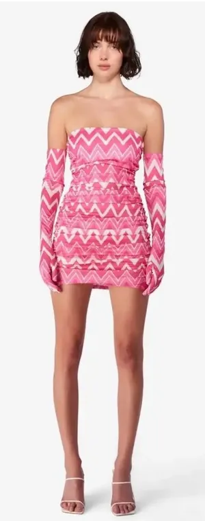 Miscreants Pink Zig Zag Strapless Mini Dress w Matching Gloves US 10/ UK 12 thumbnail 1