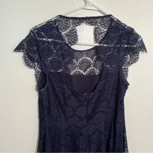 Kensie Women's Size 8 Fit & Flare Dress Navy Blue Scalloped Lace Open Back Cap thumbnail 8