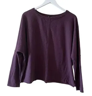 H by Bordeaux Burgundy Lightweight Cropped Stretchy Soft Womens Sweater SZ L thumbnail 1