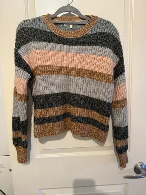 C&C California Striped Knit Sweater in Gray, Pink & Brown thumbnail 2