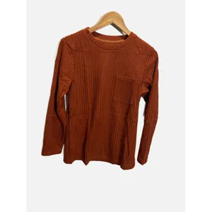 Essential Unbranded Ribbed Long Sleeve‎ Top Women M Rust Orange Pocket Casual Fall Knit thumbnail 2
