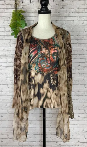 Vintage Y2K Boho Paisley Crochet Tie Dye Vest and Sweater Combo thumbnail 1