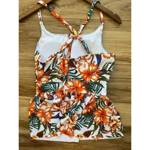 1XL Tropical Floral Peplum Tankini Swim Top Hibiscus Vacation Beach Cruise thumbnail 3