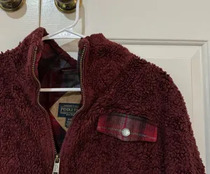 Women’s Burgundy Maroon Full Zip Jacket Sherpa Fuzzy Wool Pocket M thumbnail 3