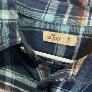 Hollister Womens Plaid Flannel Shirt Navy Blue Teal Button Down‎ Long Sleeve M thumbnail 3