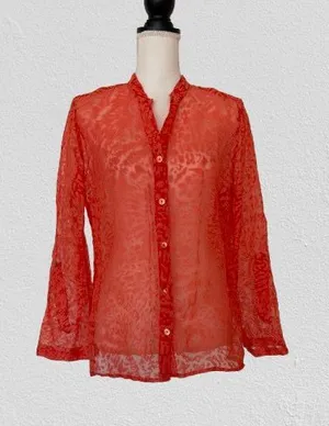 Choices Vtg Women's Floral Red Blouse, Sz L thumbnail 1