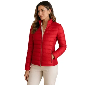 Zara Woman Red Quilted Down Puffer Jacket Mock Neck Slim Fit Size Medium‎ thumbnail 2