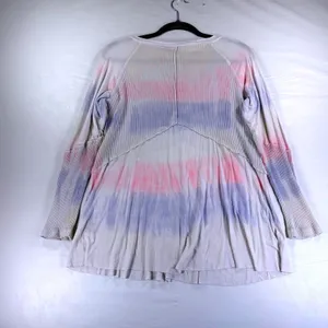 POL Tie Dye Ribbed V-Neck Peplum Long Sleeve Top Pink Purple RCT961A Medium thumbnail 7