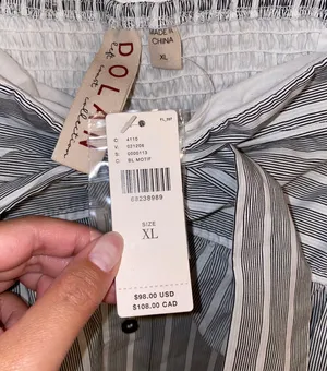 Anthropologie NWT $98 x Dolan Striped Tube Smocked Pullover Tie-Styling Top XL thumbnail 6