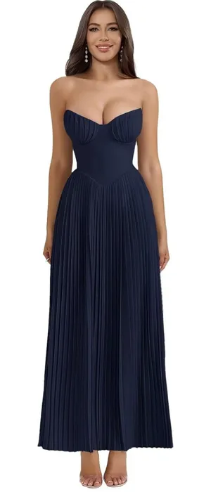 Pleated Georgette Dress Blue Size 6 thumbnail 1