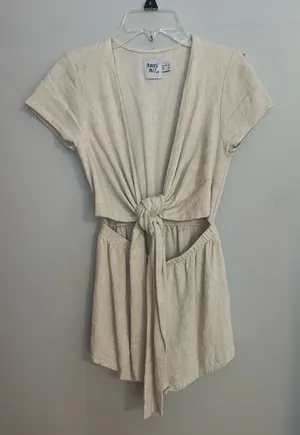 Princess Polly‎ Natural Beige Linen Romper thumbnail 1