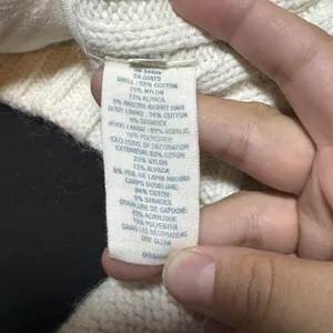Vtg Y2k American‎ Eagle Cream Cableknit Hooded Sherpa Lined Zip Up Jacket Size M thumbnail 8