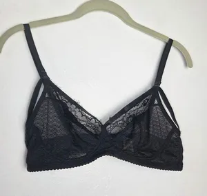 Black Lace Sheer Nursing Bra Wireless Strappy Breastfeeding Small Chest 34B thumbnail 1