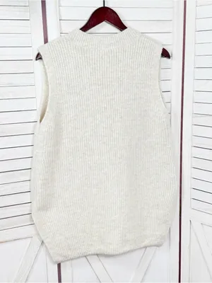 Vince Camuto Oversized V Neck Sleeveless Sweater Vest Beige Small Heritage thumbnail 8
