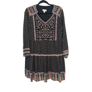 Style &‎ Co Dress Large Black Boho Embroidered Beaded Boho Peasant Dress Flowy thumbnail 2