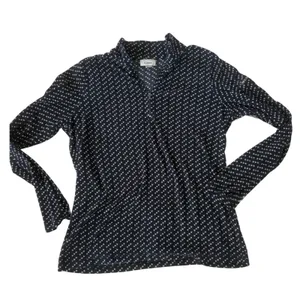 LL Bean Fleece Quarter Zip Pullover‎ Navy White Geometric Print, Women's Small thumbnail 1