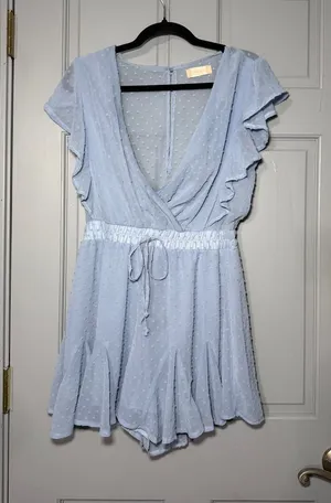 Altar'd State Pale Blue Swiss Dot Ruffle Romper excellent condition thumbnail 1