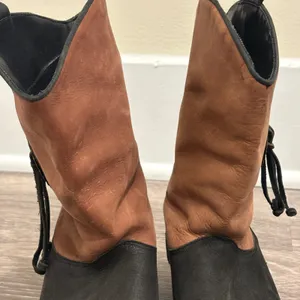 Vintage Colorblock Leather Western Boots Black Tan Concho Made in Brazil 6.5 thumbnail 2