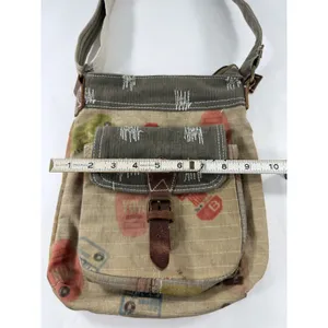 Canvas Patchwork Crossbody Bag Olive Tan Distressed Military Style Messenger thumbnail 5