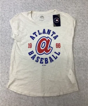 Majestic Atlanta‎ Braves Baseball Graphic Tee Antique White Slub Knit Small NWT thumbnail 1
