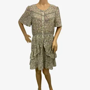 LoveRiche Boho Chic Women’s Sz M Ruffle Dress Mini Button Front Floral Crochet thumbnail 2