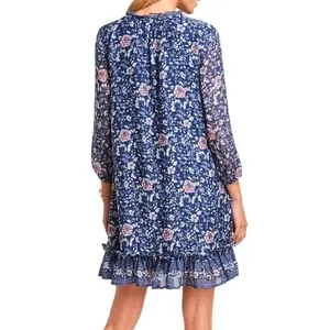 Vineyard Vines Silk Floral Shift Dress Women L Navy Coastal Preppy‎ Romantic thumbnail 3
