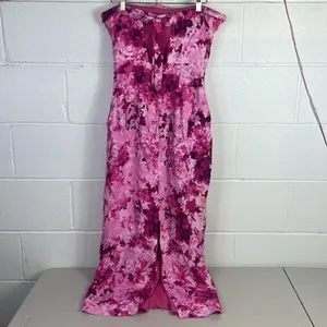 Monique Lhuillier RTR Floral Faille Dress sz 8 Strapless Fushia Cut out Back thumbnail 6
