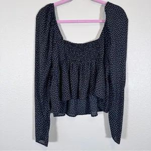 Abercrombie & Fitch Black Polka Dot Puff Sleeve Blouse Womens M Cropped Smocked thumbnail 3