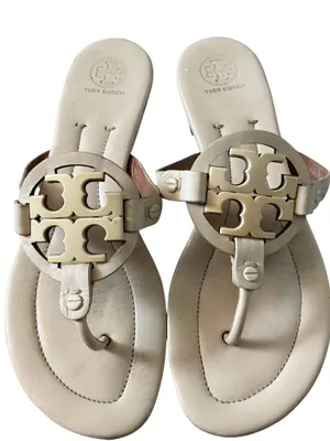 Tory Burch Miller Sandals in Light Beige Leather with Logo Medallion thumbnail 2