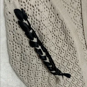 POL Cardigan Open Front Knit Cream with Black Ribbon Detail Sleeves Size Small thumbnail 2