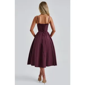 NWT Babyboo Mariella Midi Dress Cherry Lacquer Corset Fit & Flare Dress Size XS thumbnail 4