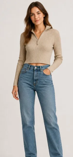 Aerie Cream Cropped Knit Sweater Pullover M thumbnail 1