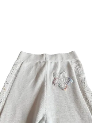 LoveShackFancy White Toro Crochet Flare Pants Wide Leg Pointelle X-Small Women's thumbnail 6