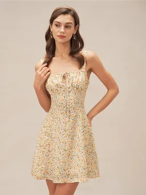 Rihoas Yellow Floral Strap Mini Dress thumbnail 3