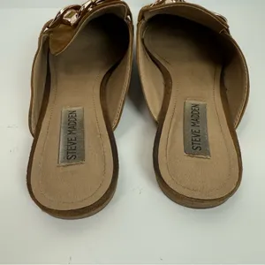Steve Madden Finn Chain Pointed Toe Chestnut Suede Mules Gold Chain Size 8.5 thumbnail 11