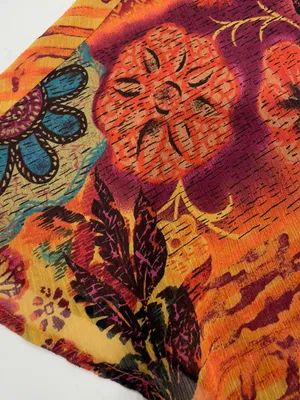 Coldwater Creek Orange Floral Patchwork Midi Skirt thumbnail 5