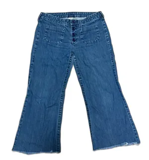 True Religion Vintage Y2K Cropped Flare Patch Pocket Jeans Size 32 Medium Wash thumbnail 1