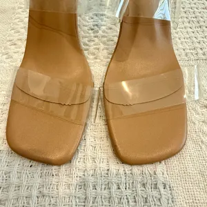 women's 39 rubber clear double strap square toe heels sandal 3089 thumbnail 8