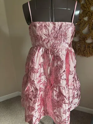 Anthropologie NWT Endless Rose Pink Floral Jacquard Strappy Party Dress Size M thumbnail 1