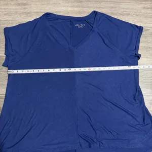 Ava & Viv Womens 3X T-Shirt Cobalt Blue V-Neck Slub Knit High-Low Cuffed Comfort thumbnail 4