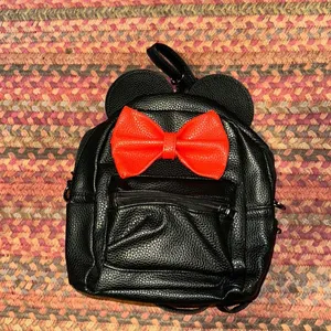 MOUSE EAR W BOW VEGAN LEATHER BACKPACK MICKEY MINNIE Black thumbnail 1